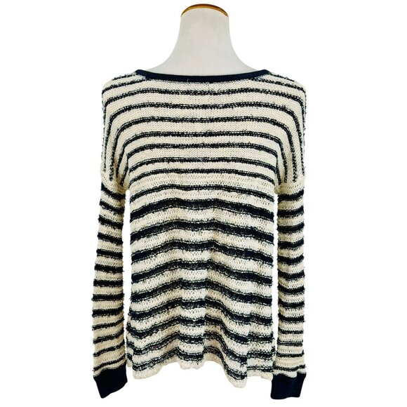 NWT Free People Navy White Striped Soft Knit Lace Up Sweater | Coastal Boho Prep - Picture 7 of 16